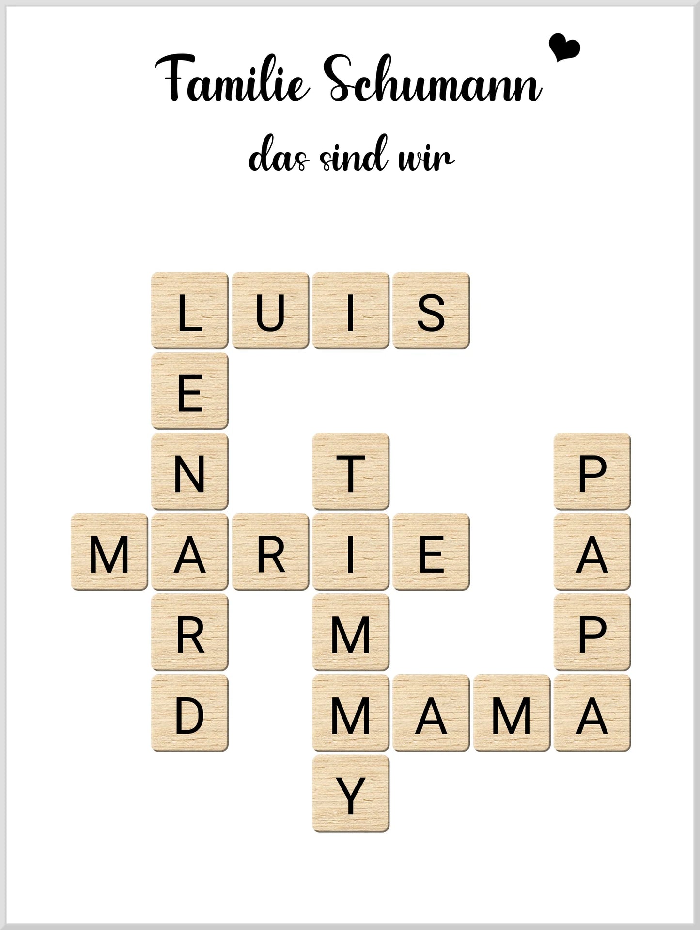 Weihnachtsgeschenk Familie  - Personalisiertes Scrabble Bild Geschenk, Familienbild mit Familiennamen, Geburtstagsgeschenk