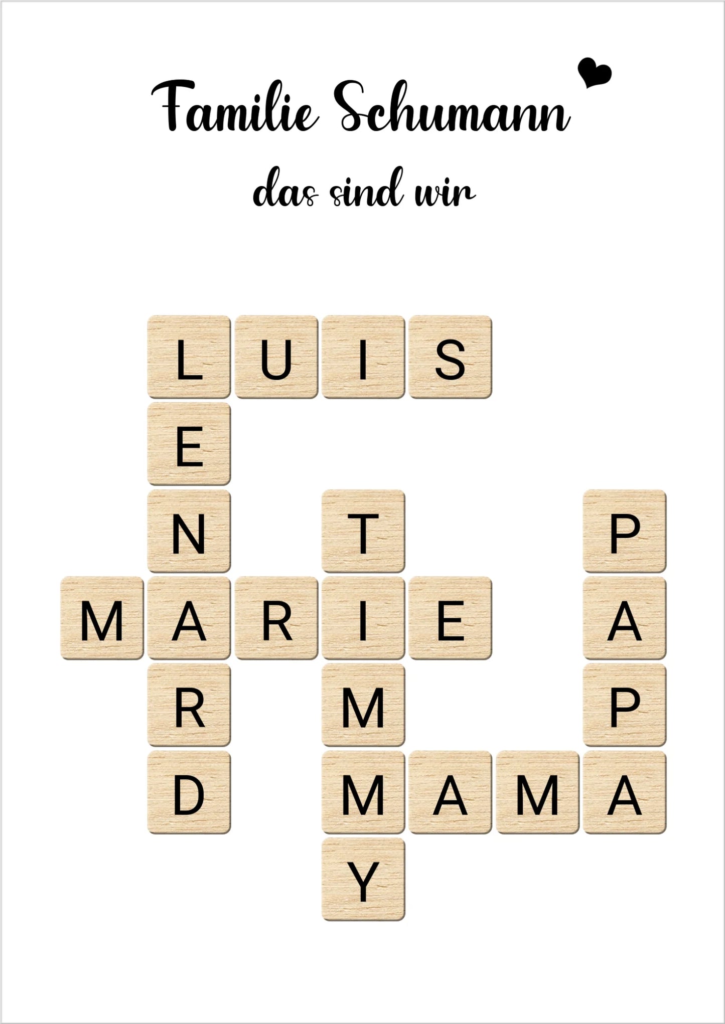 Weihnachtsgeschenk Familie  - Personalisiertes Scrabble Bild Geschenk, Familienbild mit Familiennamen, Geburtstagsgeschenk