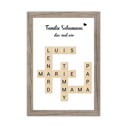 Weihnachtsgeschenk Familie  - Personalisiertes Scrabble Bild Geschenk, Familienbild mit Familiennamen, Geburtstagsgeschenk