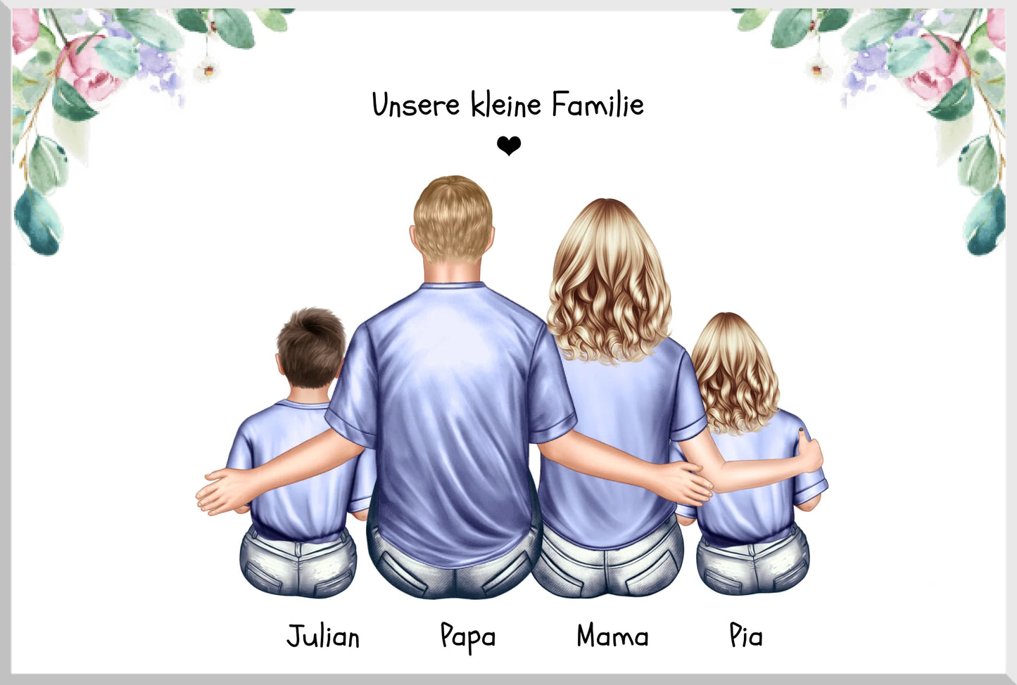 Geschenk Familie Familienposter, Familienbild mit 2 + 3 Kindern + Baby - Geschenk Papa, Mama zum Vatertag, Muttertag, Vatertagsgeschenk Geburtstagsgeschenk, Weihnachtsgeschenk