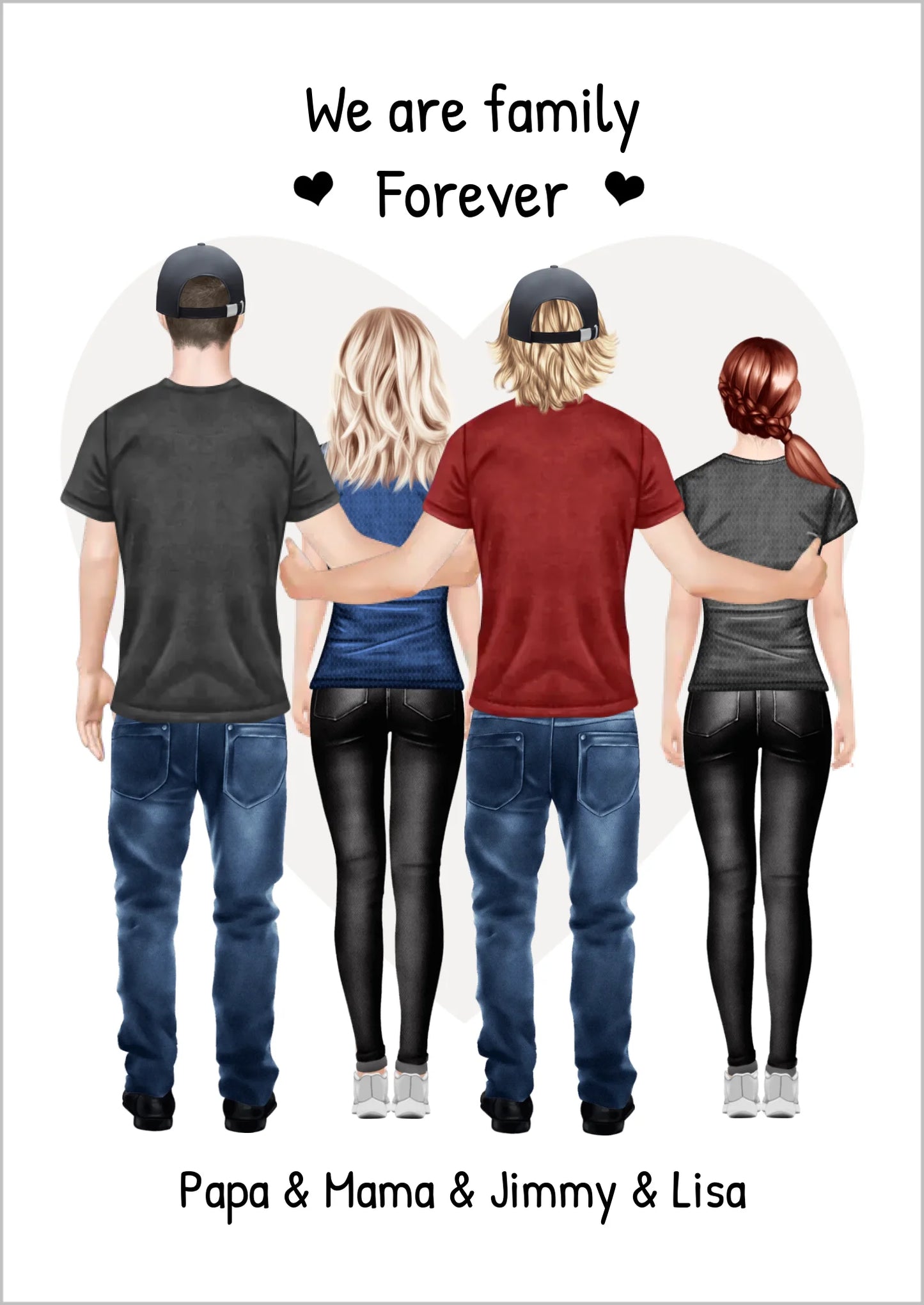 Personalisiertes beste Freunde Poster Geschenk Familie - Familienbild / Freundebild 4 Erwachsene - Familienportrait -  We are family