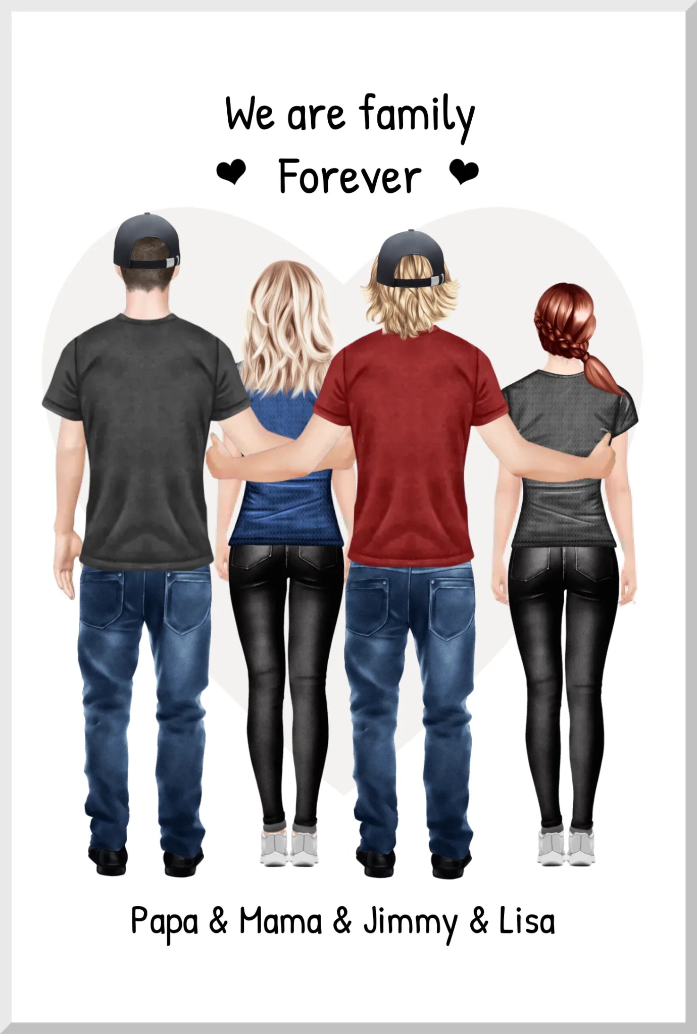 Personalisiertes beste Freunde Poster Geschenk Familie - Familienbild / Freundebild 4 Erwachsene - Familienportrait -  We are family