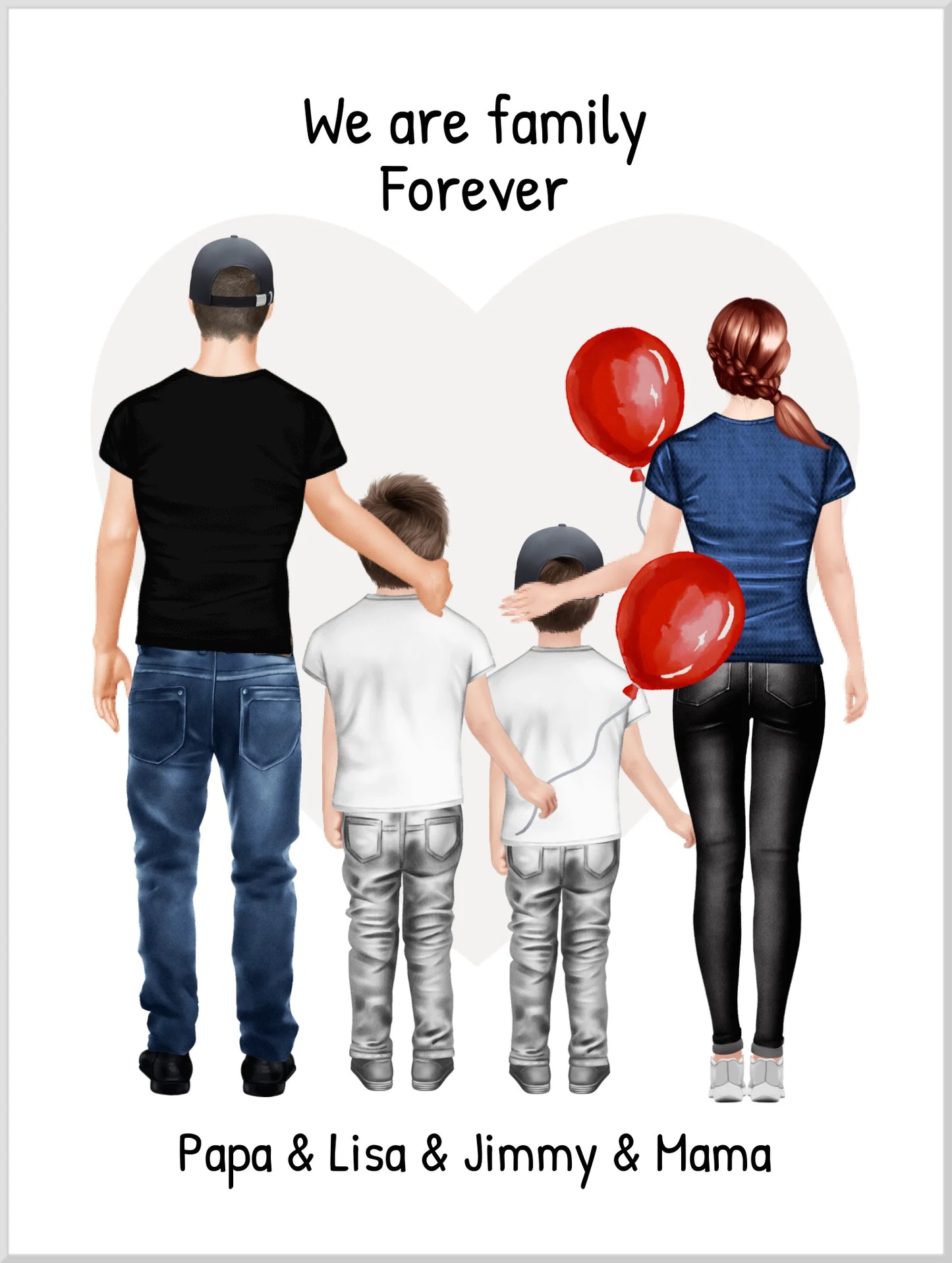 Familienbild mit 2 Kindern - Personalisiertes Familienportrait - We are family 2