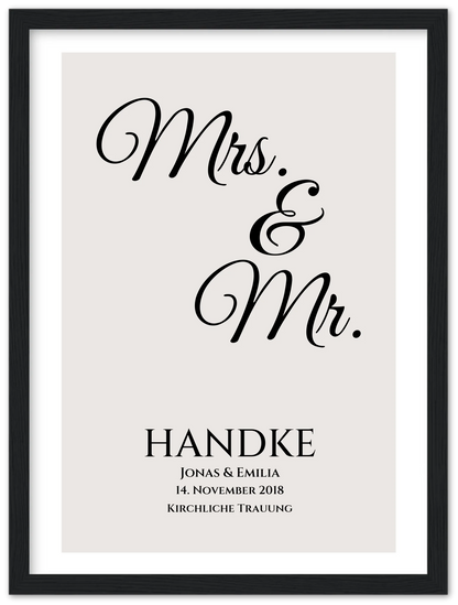 "Mr. & Mrs." Personalisiertes Hochzeitsposter |  Hochzeitsgeschenk Bild mit Namen und Datum