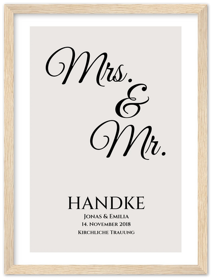 "Mr. & Mrs." Personalisiertes Hochzeitsposter |  Hochzeitsgeschenk Bild mit Namen und Datum