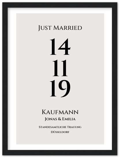 Personalisiertes Hochzeitsposter "Just Married" |  "Hochzeit Datum" Hochzeitsgeschenk mit Namen und Datum