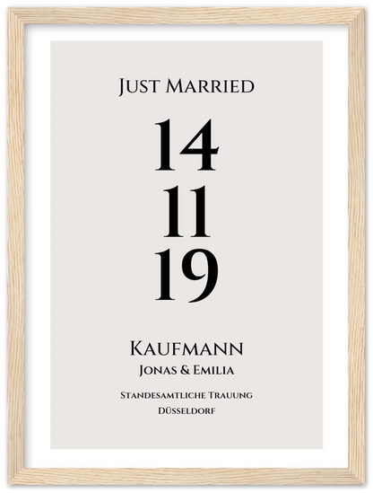 Personalisiertes Hochzeitsposter "Just Married" |  "Hochzeit Datum" Hochzeitsgeschenk mit Namen und Datum