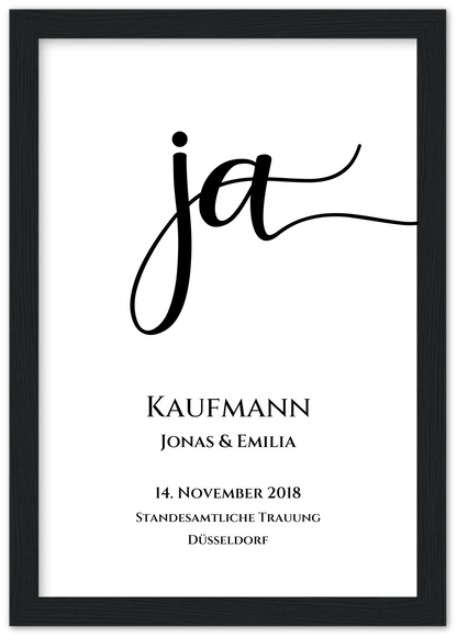Personalisiertes Hochzeitsposter "JA" |  Hochzeitsgeschenk mit Namen und Datum