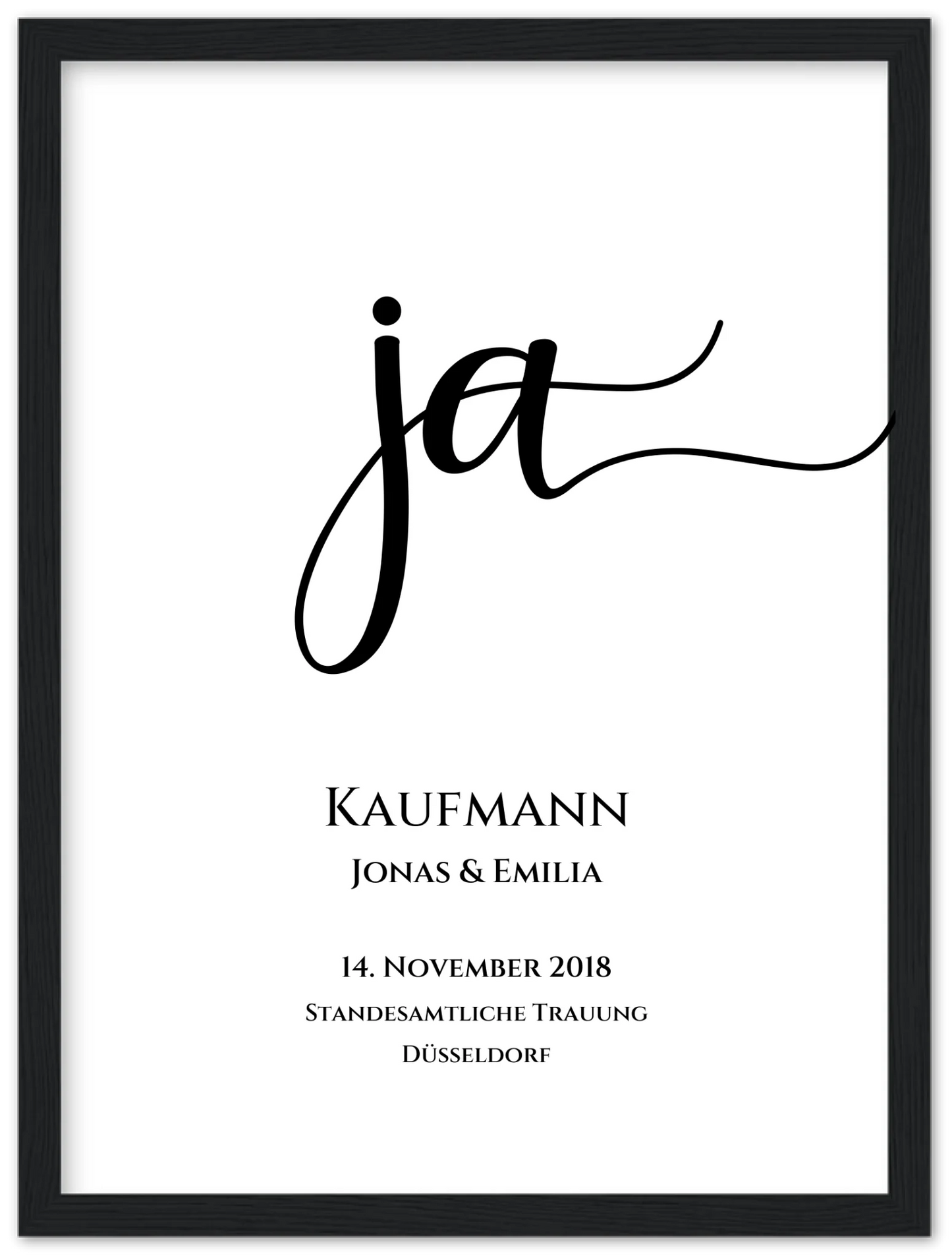 Personalisiertes Hochzeitsposter "JA" |  Hochzeitsgeschenk mit Namen und Datum