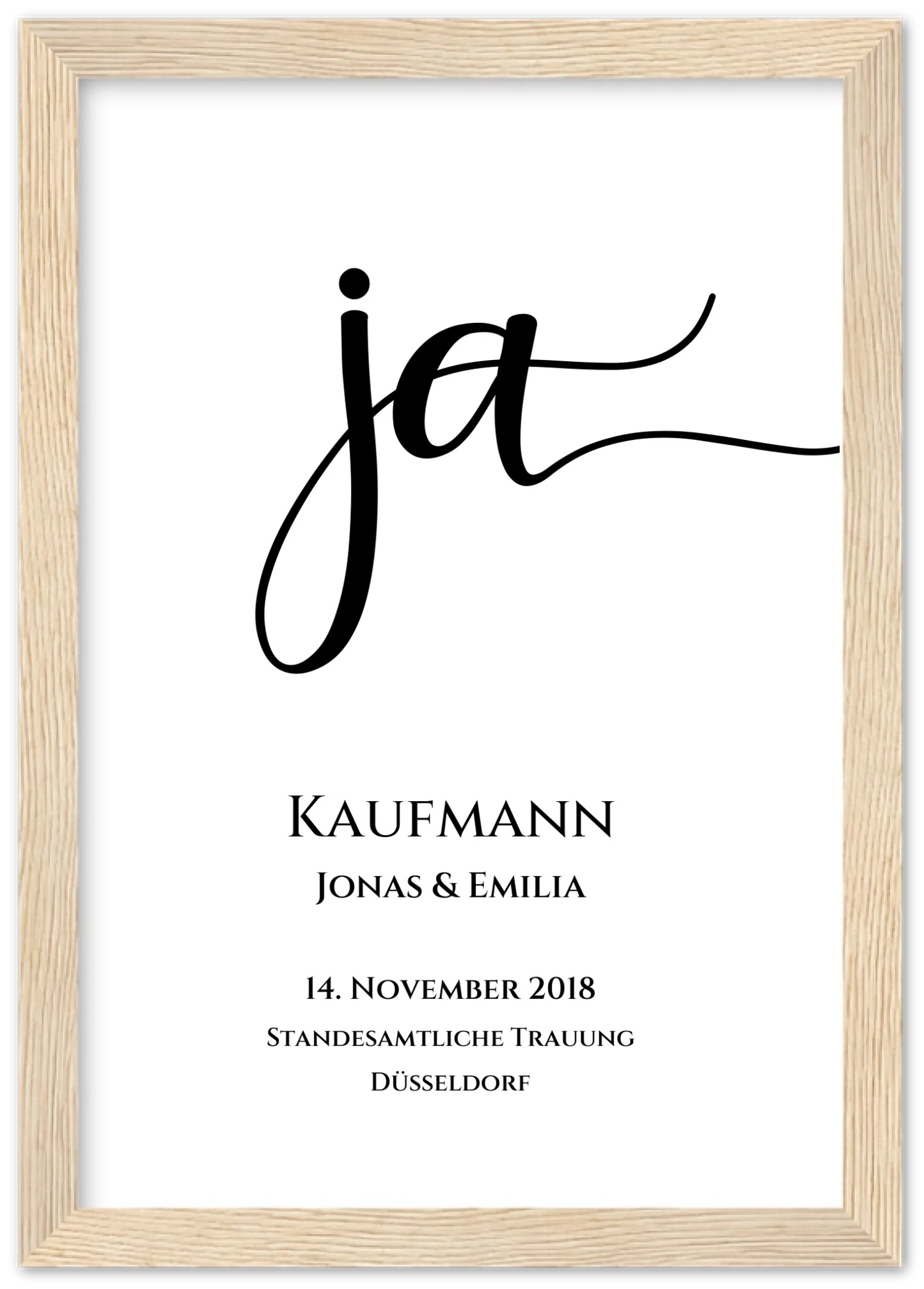 Personalisiertes Hochzeitsposter "JA" |  Hochzeitsgeschenk mit Namen und Datum