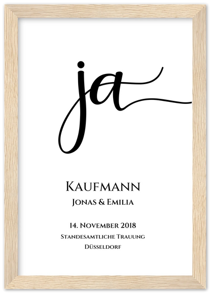 Personalisiertes Hochzeitsposter "JA" |  Hochzeitsgeschenk mit Namen und Datum