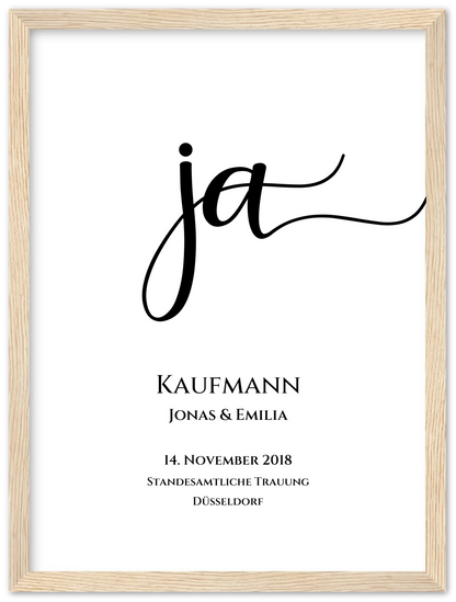 Personalisiertes Hochzeitsposter "JA" |  Hochzeitsgeschenk mit Namen und Datum