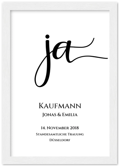 Personalisiertes Hochzeitsposter "JA" |  Hochzeitsgeschenk mit Namen und Datum