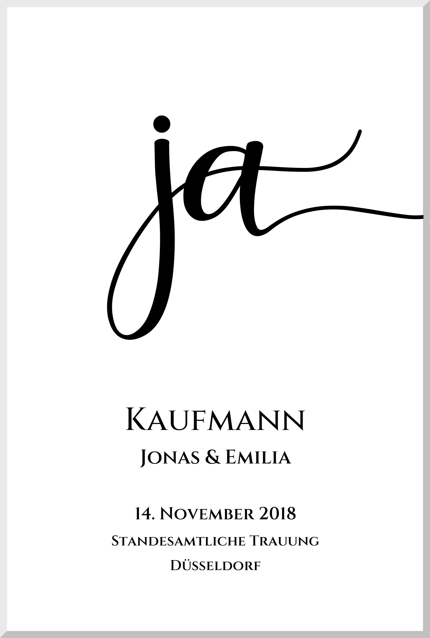 Personalisiertes Hochzeitsposter "JA" |  Hochzeitsgeschenk mit Namen und Datum