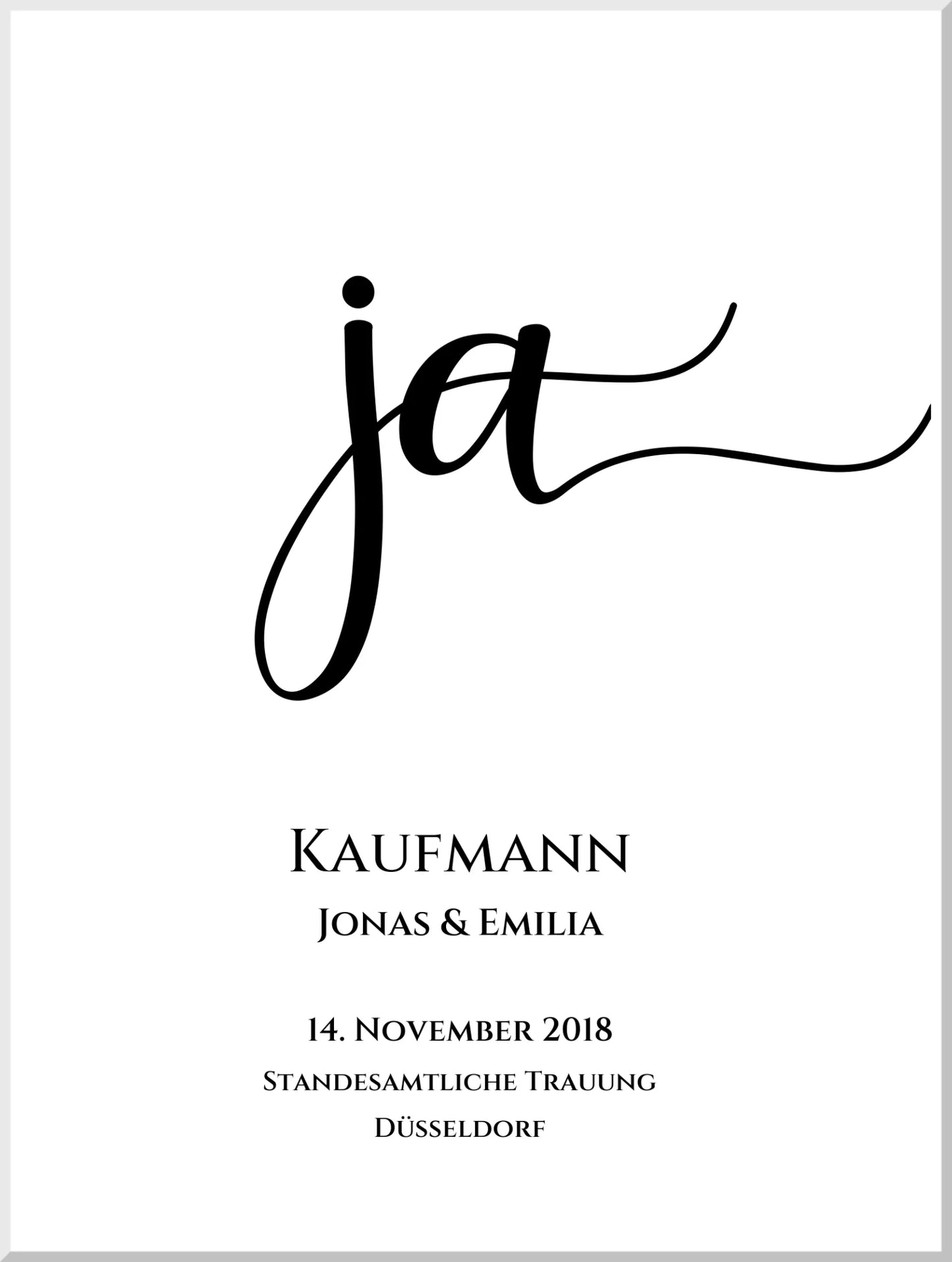 Personalisiertes Hochzeitsposter "JA" |  Hochzeitsgeschenk mit Namen und Datum