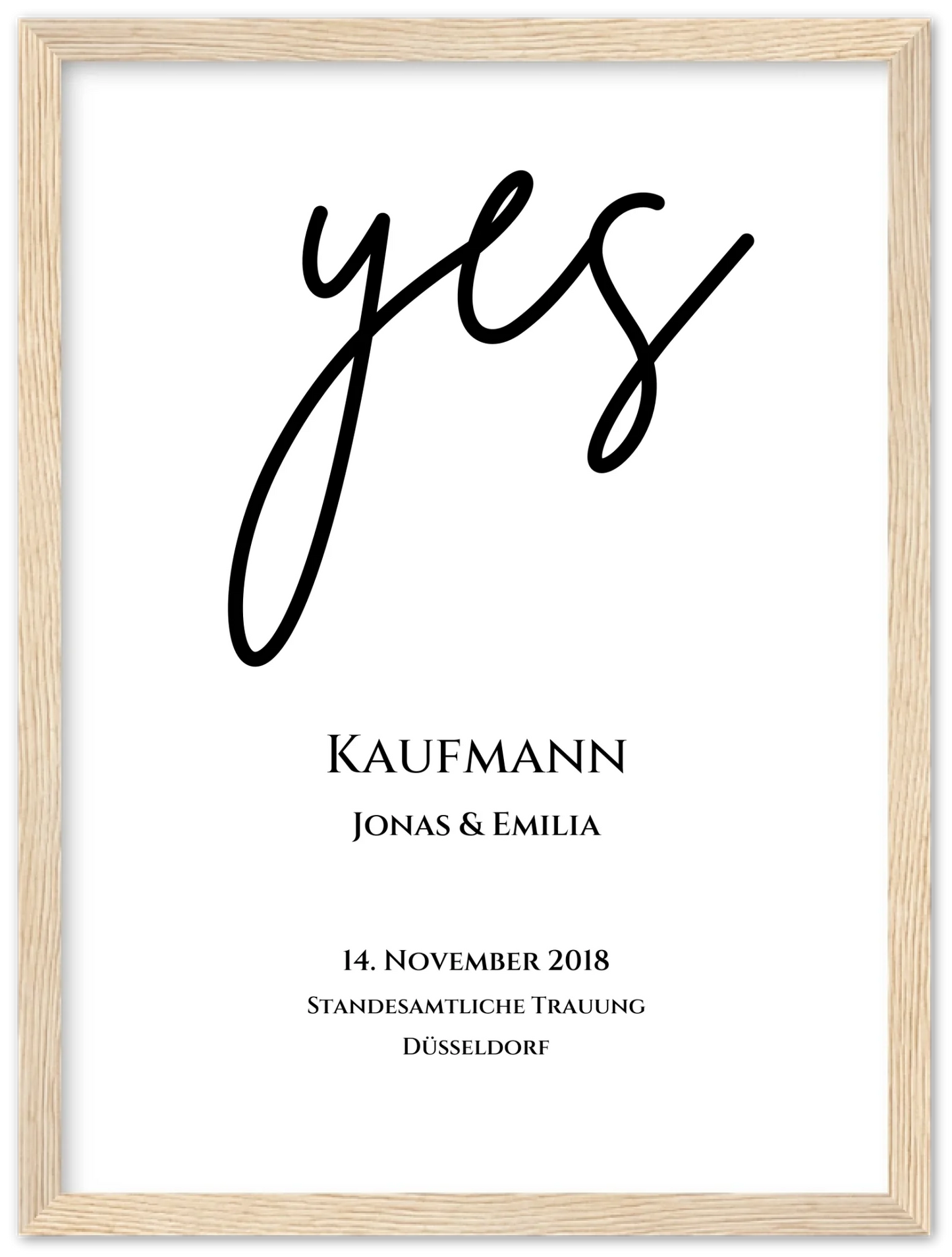 Personalisiertes Hochzeitsposter "YES" |  Hochzeitsgeschenk Bild mit Namen und Datum