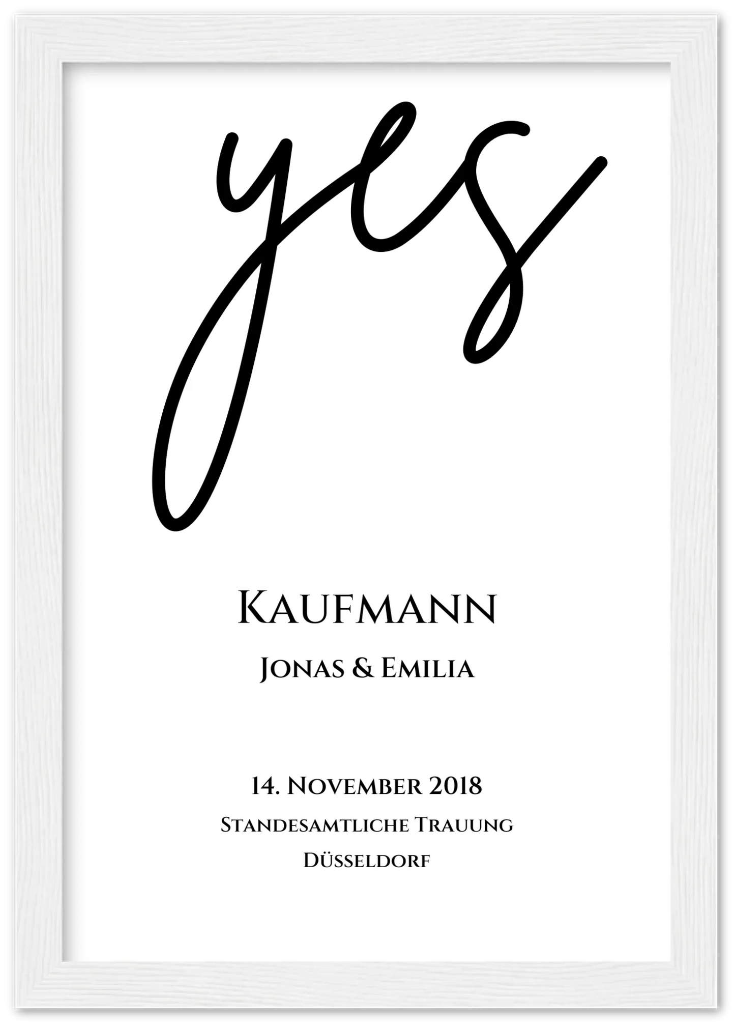 Personalisiertes Hochzeitsposter "YES" |  Hochzeitsgeschenk Bild mit Namen und Datum