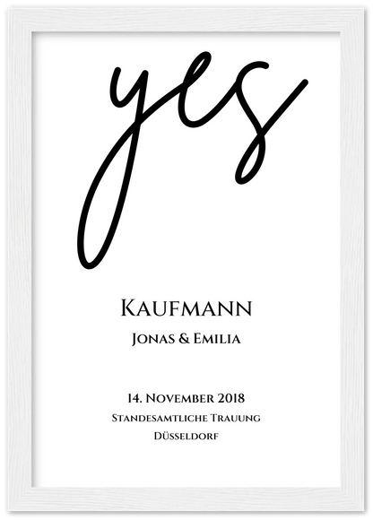 Personalisiertes Hochzeitsposter "YES" |  Hochzeitsgeschenk Bild mit Namen und Datum