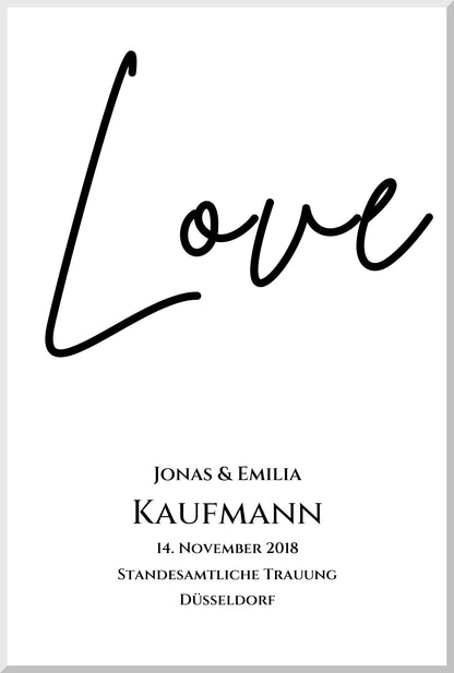 "LOVE" Personalisiertes Hochzeitsposter |  Hochzeitsgeschenk Bild mit Namen und Datum