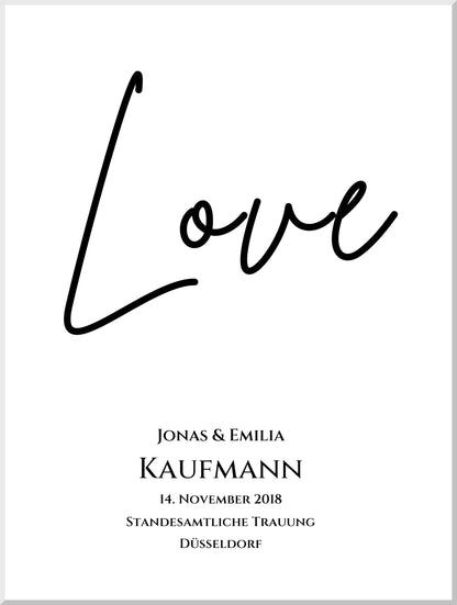 "LOVE" Personalisiertes Hochzeitsposter |  Hochzeitsgeschenk Bild mit Namen und Datum