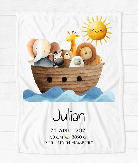 Personalisiertes Geburtsgeschenk / Taufgeschenk: Sonne Decke mit Name und Geburtsdaten copy