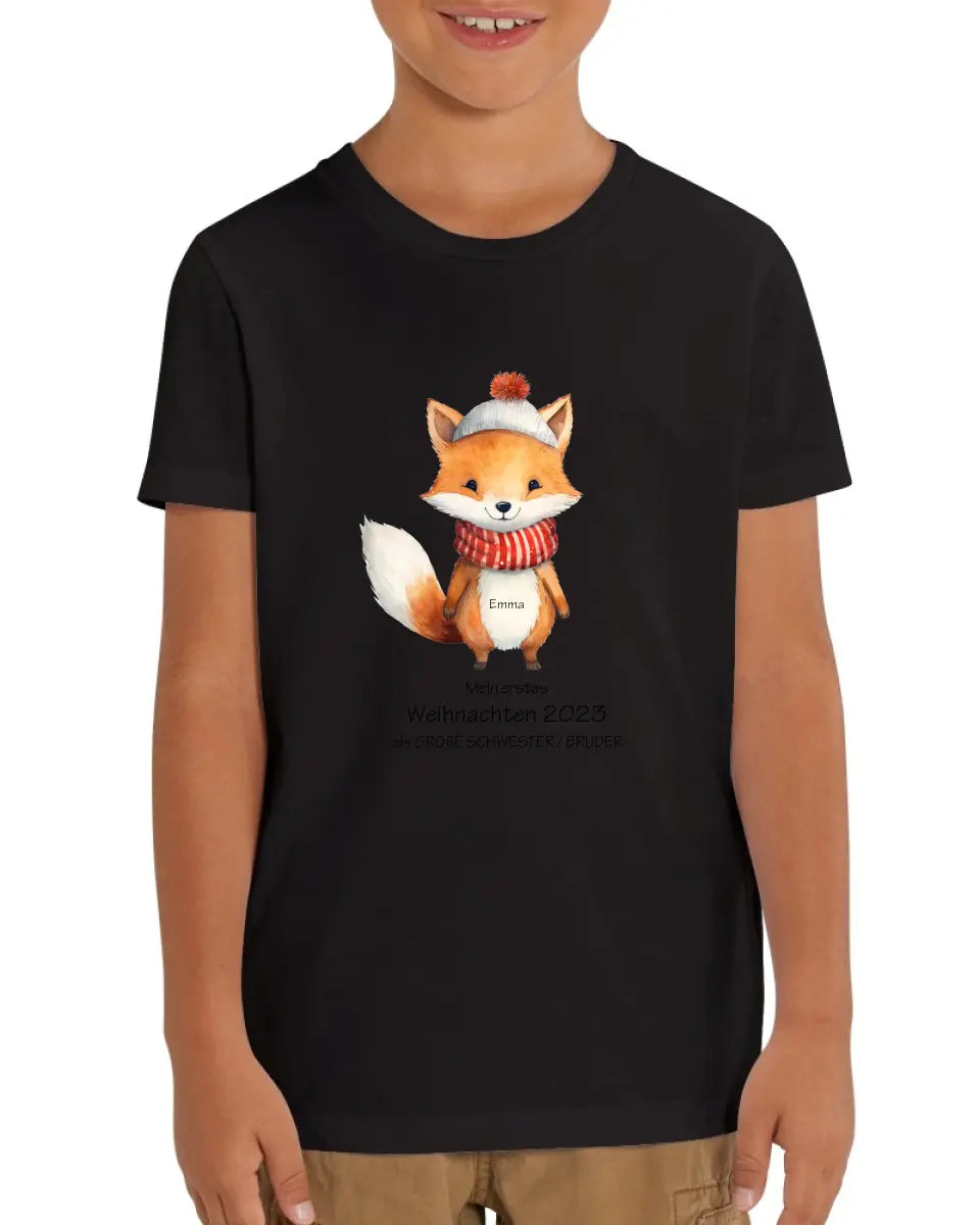 Geschenk Weihnachten 2023 - T-Shirt - Erstes Weihnachten als große Schwester, großer Bruder für Mädchen / Jungen Happy Christmas mit Wunschtext