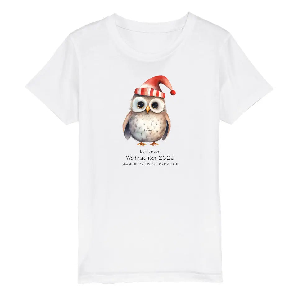 Geschenk Weihnachten 2023 - T-Shirt - Erstes Weihnachten als große Schwester, großer Bruder für Mädchen / Jungen Happy Christmas mit Wunschtext