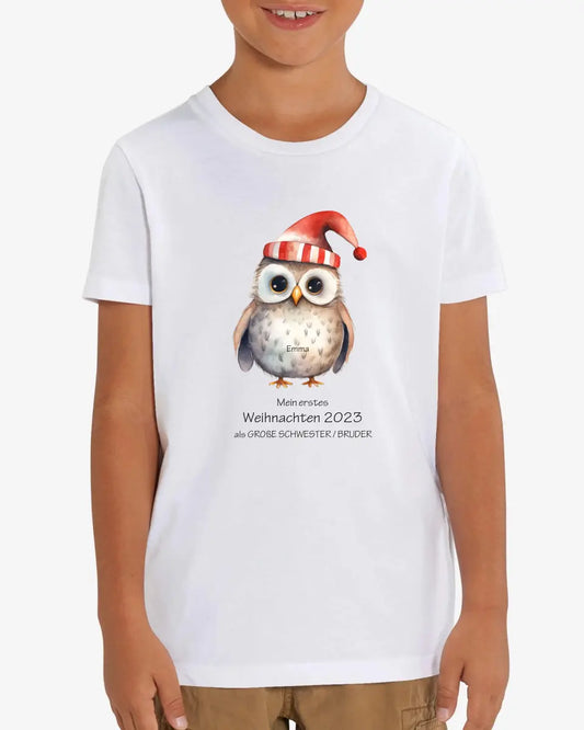 Geschenk Weihnachten 2023 - T-Shirt - Erstes Weihnachten als große Schwester, großer Bruder für Mädchen / Jungen Happy Christmas mit Wunschtext