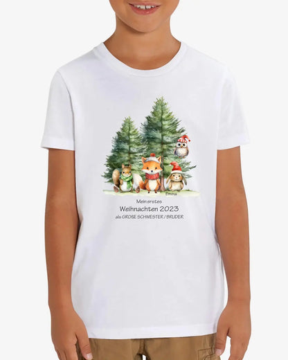 Geschenk Weihnachten 2023 - T-Shirt - Erstes Weihnachten als große Schwester, großer Bruder für Mädchen / Jungen Happy Christmas mit Wunschtext