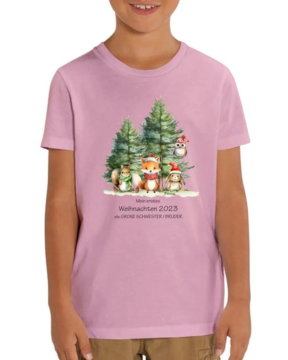 Geschenk Weihnachten 2023 - T-Shirt - Erstes Weihnachten als große Schwester, großer Bruder für Mädchen / Jungen Happy Christmas mit Wunschtext