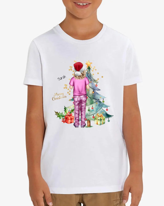 Personalisiertes Geschenk Weihnachten 2023 - Kinder Bio T-Shirt mit Namen, Text & Outfit