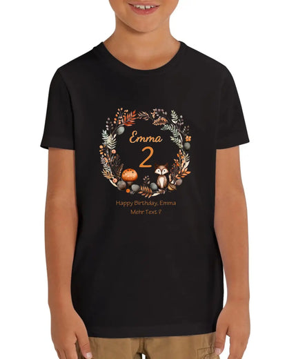 1. - 10. Geburtstag - Happy Birthday oder Wunschtect - Kinder Bio T-Shirt mit Waldtieren Namen und Wunschtext personalisiert