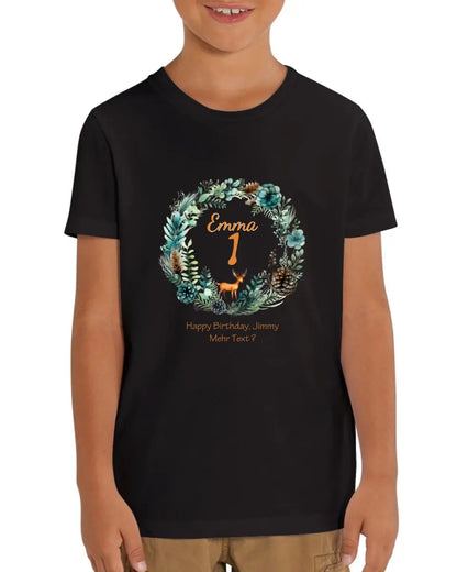 1. - 10. Geburtstag - Happy Birthday oder Wunschtext Kinder Bio T-Shirt mit Waldtieren Namen und Wunschtext personalisiert