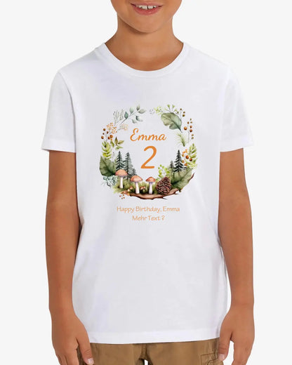 1. - 10. Geburtstag - Happy Birthday oder Wunschtext - Kinder Bio T-Shirt mit Waldtieren Namen und Wunschtext personalisiert