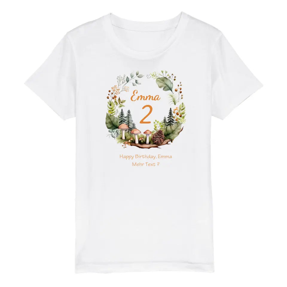 1. - 10. Geburtstag - Happy Birthday oder Wunschtext - Kinder Bio T-Shirt mit Waldtieren Namen und Wunschtext personalisiert