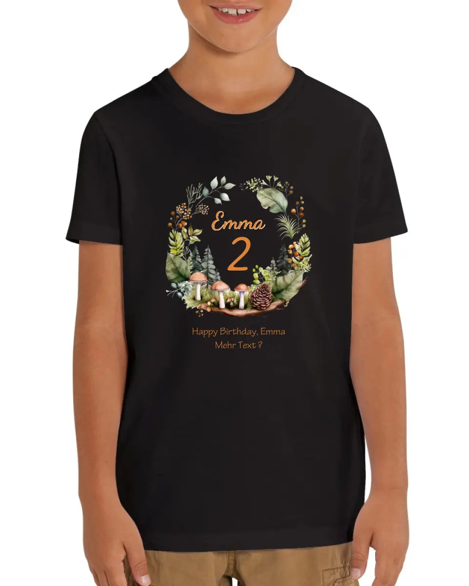 1. - 10. Geburtstag - Happy Birthday oder Wunschtext - Kinder Bio T-Shirt mit Waldtieren Namen und Wunschtext personalisiert