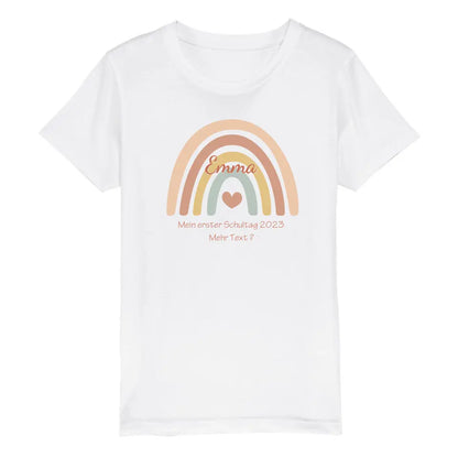 Mein erster Schultag oder Wunschtext- Kinder Bio T-Shirt mit Regenbogen Namen und Wunschtext personalisiert