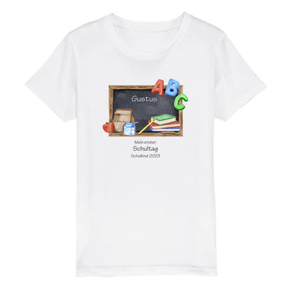 Mein erster Schultag - Kinder Bio T-Shirt mit Namen und Wunschtext personalisiert Schultafel