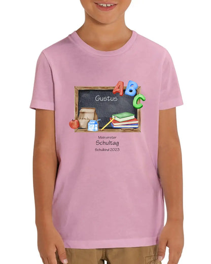 Mein erster Schultag - Kinder Bio T-Shirt mit Namen und Wunschtext personalisiert Schultafel