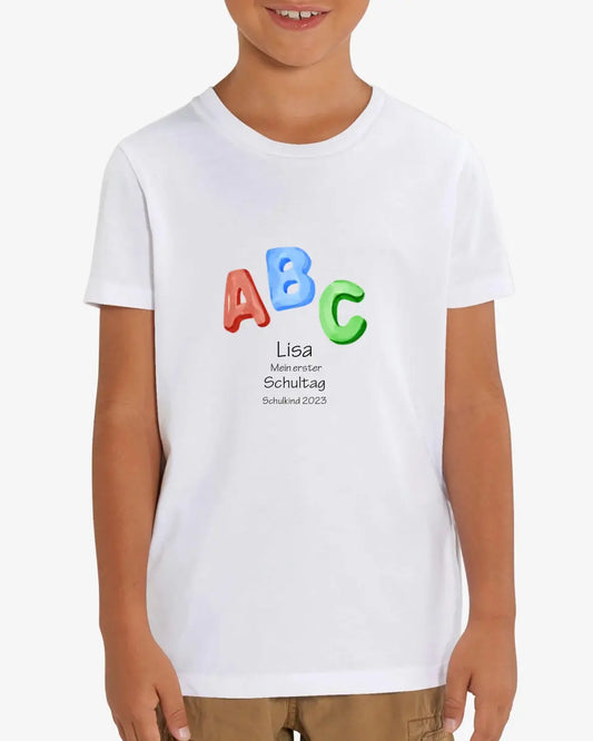 Mein erster Schultag - Kinder Bio T-Shirt mit Namen und Wunschtext personalisiert ABC