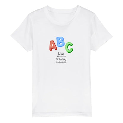 Mein erster Schultag - Kinder Bio T-Shirt mit Namen und Wunschtext personalisiert ABC